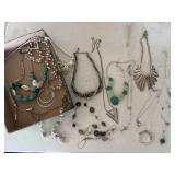 Teal, silver, beaded costume jewelry necklaces