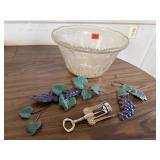 Punch set, bowl, cups, corkscrew, decorative grape