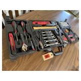 Hand tool set, wrenches, hammer, level, tape