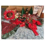 Holiday decorations, wreath, bows, tree skirt,