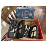 First aid kit, manicure set, clippers, metal