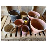 Clay, plastic flower pots