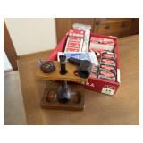 Smoking pipes, pipe stand, matchbooks