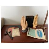 Religious lot, praying hands, Madonna, crucifix,