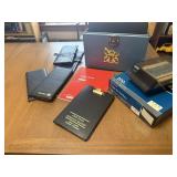 Metal file box, notebooks, rolodex, office filder