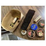 Shoe shine supplies, polish, brushes