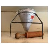 Canning colander, pestle, stand