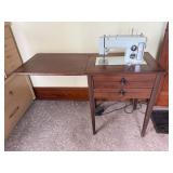 Kenmore sewing machine cabinet, machine, notions