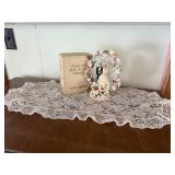 Wedding lot, vintage cake topper, lace runner,