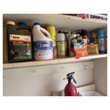 Shelf of consumables, cleaning supplies, insect