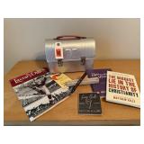 Vintage lunchbox, song book, literature, fountain