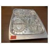 Vintage serving tray, glass relish dishes