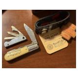 Pocket knives, leather cuff, 1950's Boy Scout