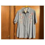 Passion One denim embroidered short sleeve shirt