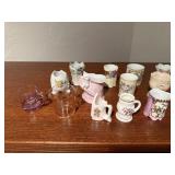 Pink glass, china toothpick holder collection
