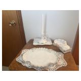 Gold patina rimmed milk glass dishes, trinket