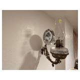 Antique oil lamp, wall mount, reflector included