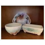 McCoy pottery planters (2), hand painted plate