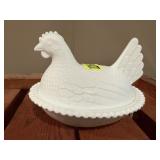 Milk glass hen on nest