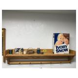 Wooden wall shelf, laundry room decor included