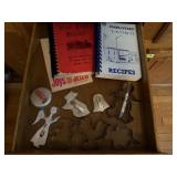 Vintage cookbooks, cookie cutters