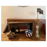 Primitive wooden box, Americana decor, flag brick