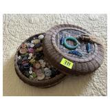 Chinese sewing basket, buttons