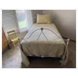 White iron bed, headboard, footboard, mattress,
