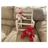 White seatless chair, teddy bears (2)