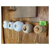 Primitive wall peg rack, spools of twine
