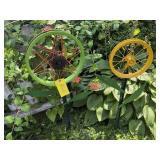 Bicycle wheel garden stakes