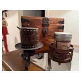 Wooden box, candles