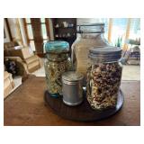 Jar of receipes, dry goods, shaker, wood round