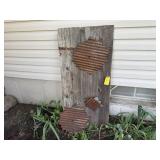 Barn door, metal flowers