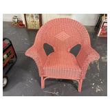 Painted wicker patio chair, cushion
