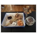 Glass baking dishes, dry goods, pottery rings,