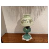 Antique Jadeite Aladdin lamp, doilie