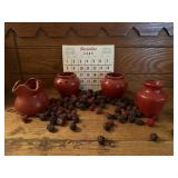 Vintage Flynn Dairy calendar, pottery bud vases