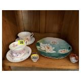 Lily pad plate, tea cups & saucers, dishes