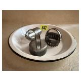 Enamel pan, biscuit cutters