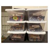 Tote of individual puzzles with box tops (6)