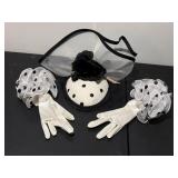 dFancy polka dot dance hat, fashion gloves
