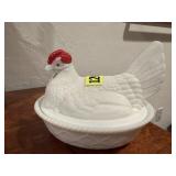 Milk glass hen on nest