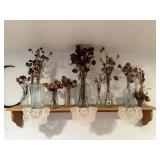 Wooden shelf, bottles of dried florals included