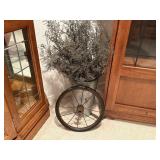 Galvanized pail, dried florals, wheel