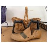 Basket, wooden stirrups, shoe form
