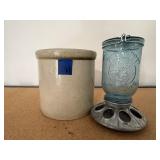 Perky Pet bird feeder, stoneware crock