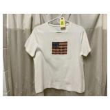 American flag button t-shirt