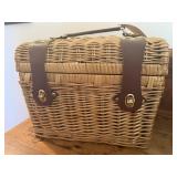Wicker picnic basket, contents included