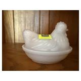 Milk glass hen on nest
